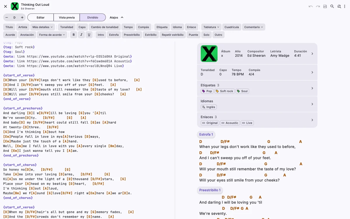 Una canción importada en el editor en un MacBook, con un error señalado y su vista previa en directo al lado.