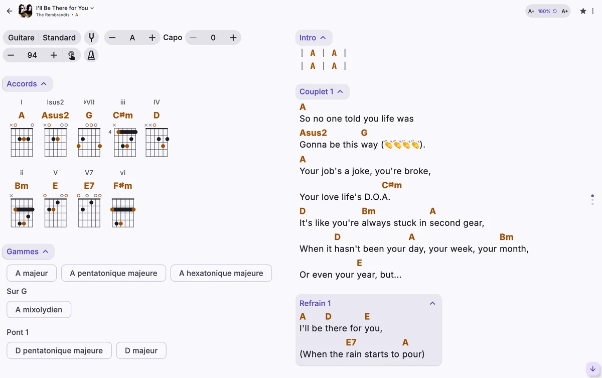 La même chanson avec le texte à 160 %, sur trois colonnes.